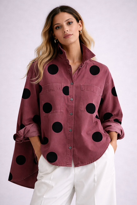 Lira - camisa denim oversize con lunares