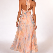 Bianca - vestido midi halter tonos pastel acuarela