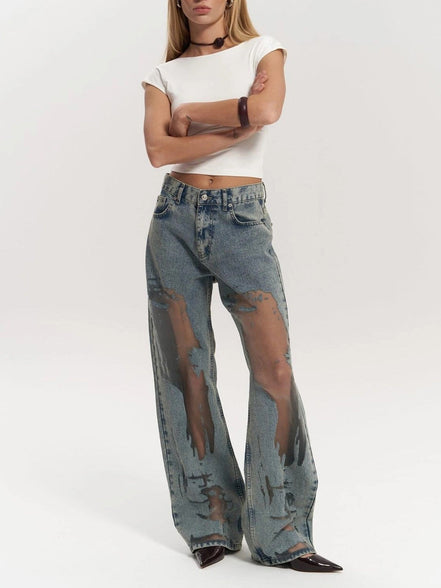 Alma - jeans azules con efecto transparente