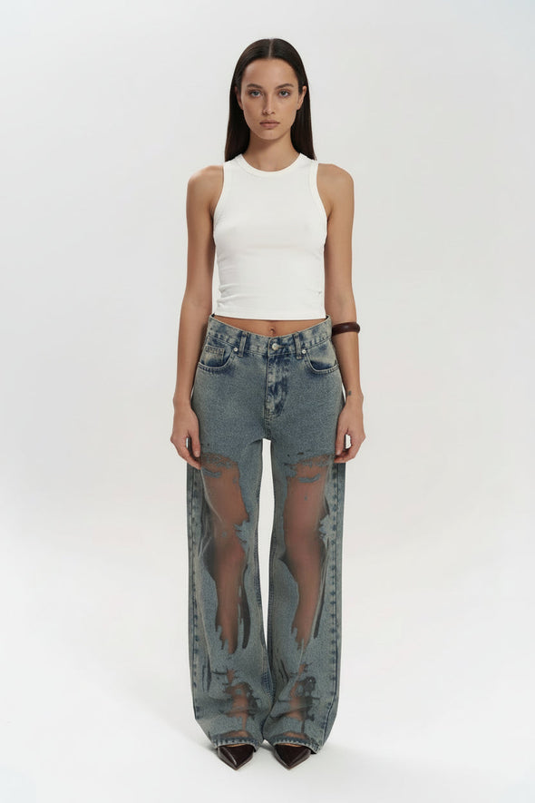Alma - jeans azules con efecto transparente