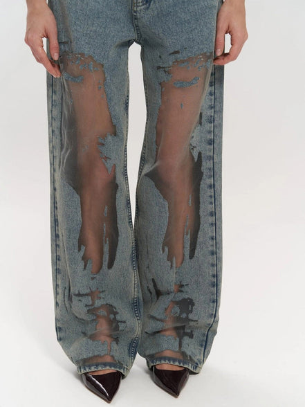 Alma - jeans azules con efecto transparente