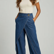 Daria - pantalón denim wide leg cruzado