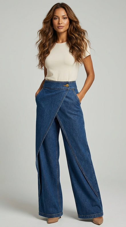 Daria - pantalón denim wide leg cruzado