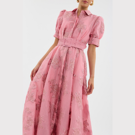 Amara - vestido rosa con mangas abullonadas