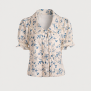 Camisa Floral de Encaje Plisada