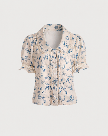 Camisa Floral de Encaje Plisada