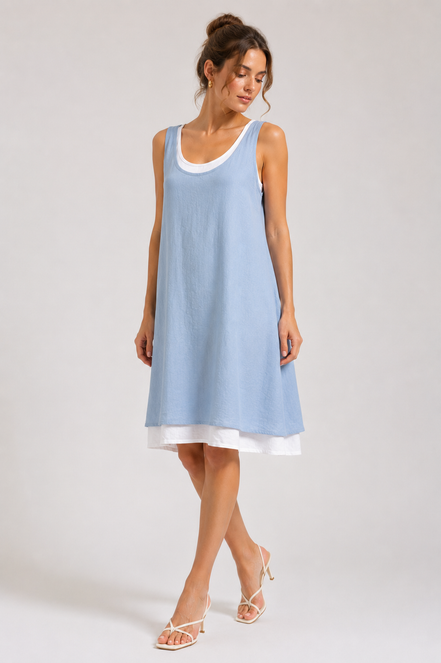 Lúa - vestido fluido sin mangas de doble capa