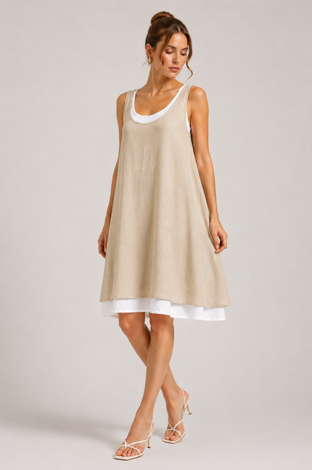 Lúa - vestido fluido sin mangas de doble capa