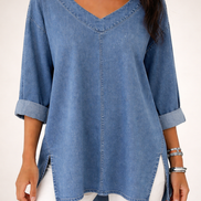 Iliana - blusa denim con escote en v