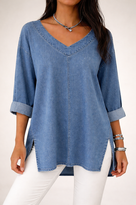 Iliana - blusa denim con escote en v
