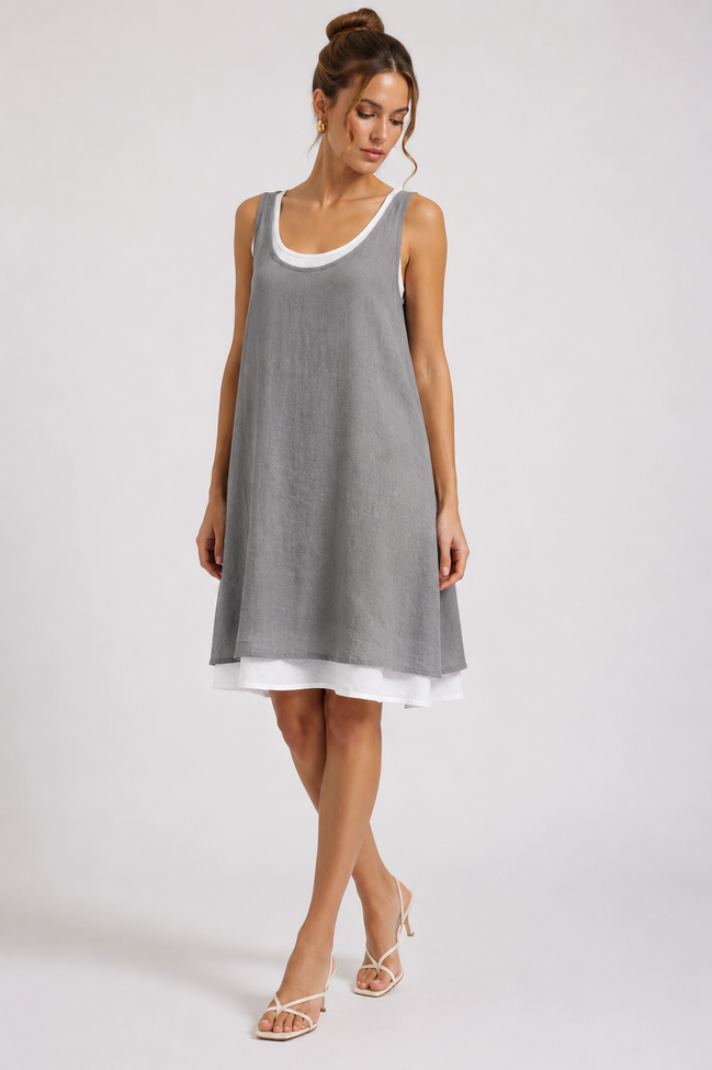 Lúa - vestido fluido sin mangas de doble capa