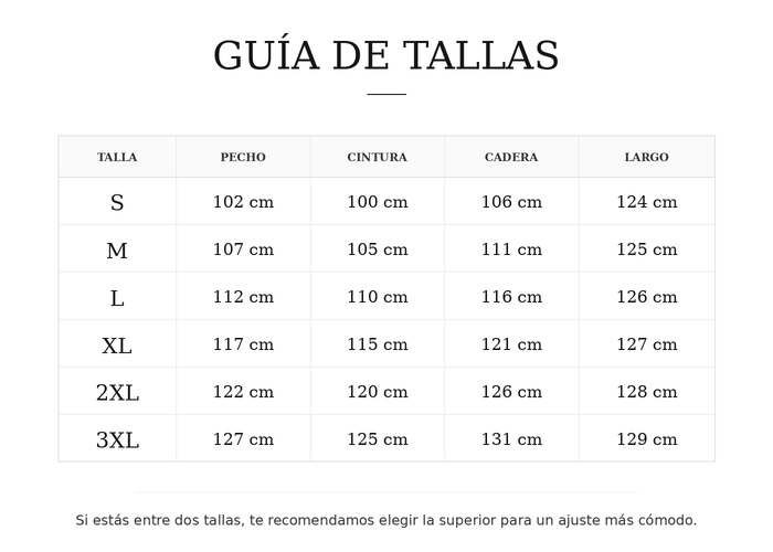 Guía de tallas