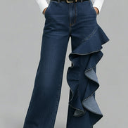 Siena - pantalón vaquero wide leg con volante asimétrico