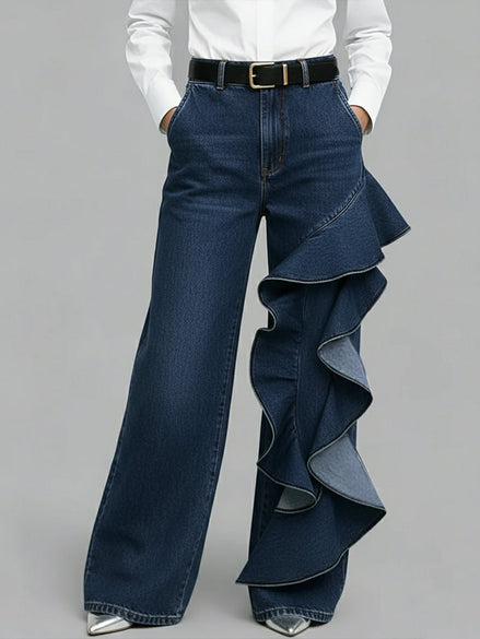 Siena - pantalón vaquero wide leg con volante asimétrico