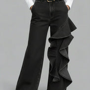 Siena - pantalón vaquero wide leg con volante asimétrico