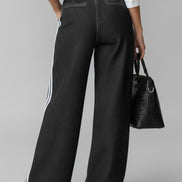 Avelina - pantalón denim wide leg con franjas laterales