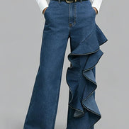 Siena - pantalón vaquero wide leg con volante asimétrico