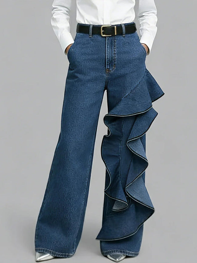 Siena - pantalón vaquero wide leg con volante asimétrico