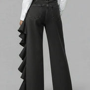 Siena - pantalón vaquero wide leg con volante asimétrico