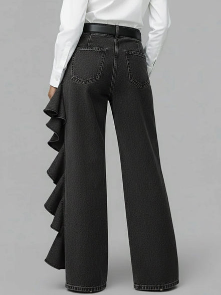 Siena - pantalón vaquero wide leg con volante asimétrico