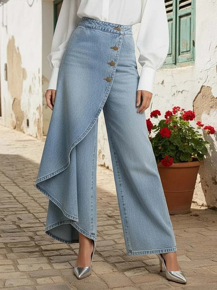Elara - pantalón denim con volante