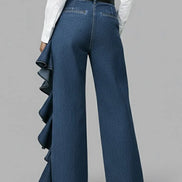 Siena - pantalón vaquero wide leg con volante asimétrico