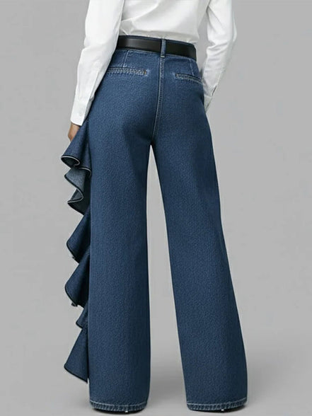 Siena - pantalón vaquero wide leg con volante asimétrico