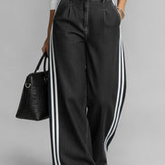 Avelina - pantalón denim wide leg con franjas laterales