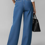 Avelina - pantalón denim wide leg con franjas laterales