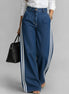 Avelina - pantalón denim wide leg con franjas laterales