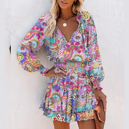 Valeria - vestido boho estampado con volantes