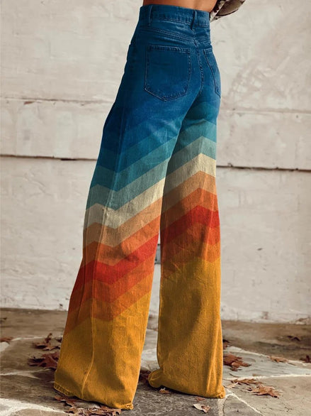 Léa - Pantalones retro con estampado en zigzag