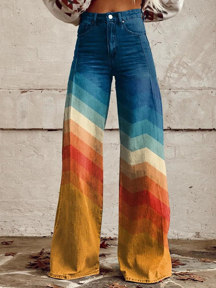 Léa - Pantalones retro con estampado en zigzag