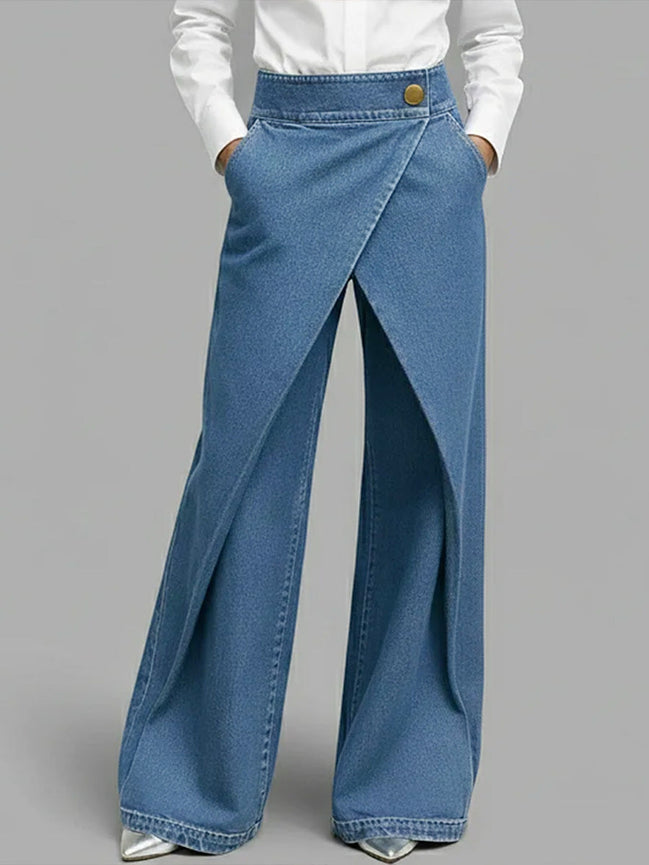 Daria - pantalón denim wide leg cruzado