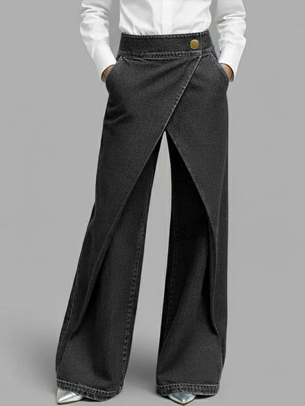 Daria - pantalón denim wide leg cruzado