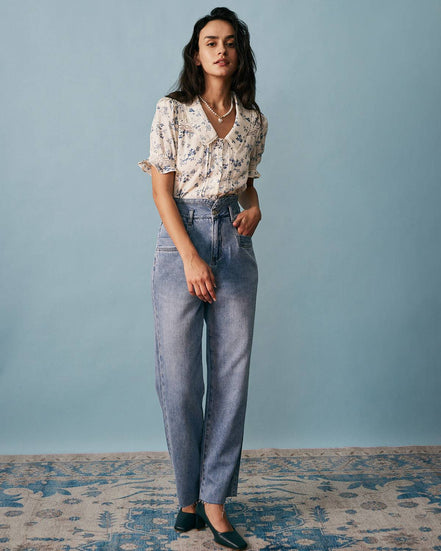 Camisa Floral de Encaje Plisada