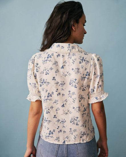 Camisa Floral de Encaje Plisada