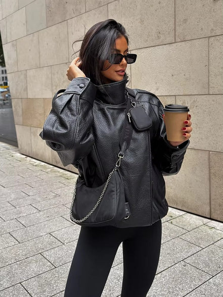 Daniela - chaqueta de cuero asimétrica